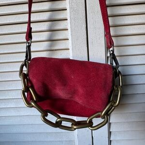 ASOS Design Red Suede Mini Chain Shoulder Bag